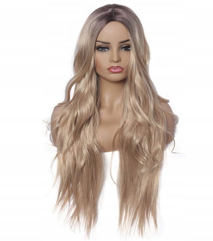 Lange Ombre Blond Bruine Pruik met Golven - 70 cm