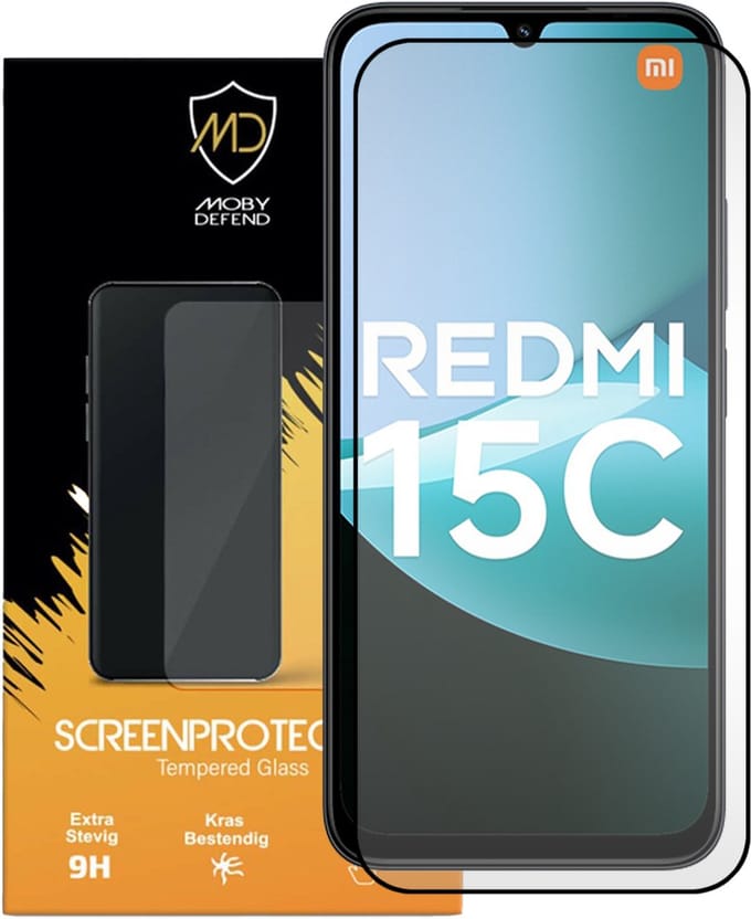 MobyDefend Screenprotector - Geschikt voor Xiaomi Redmi 15C 5G - Screensaver Met Zwarte Randen - Gehard Glas