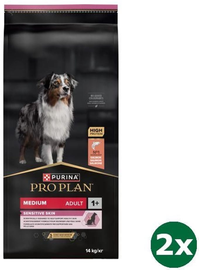 2x14 kg Pro plan dog adult medium sensitive skin hondenvoer