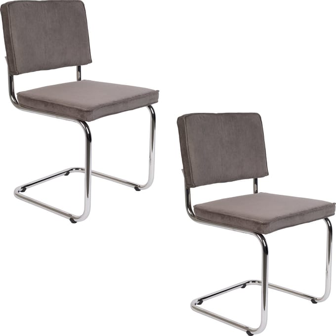 Zuiver Ridge Rib Eetkamerstoelen Grijs - Set van 2