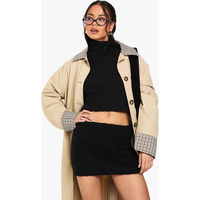 boohoo Dames High Neck Oversized Crop Gebreide Jumper en Micro Mini Rok Set | Black | Maat: Medium