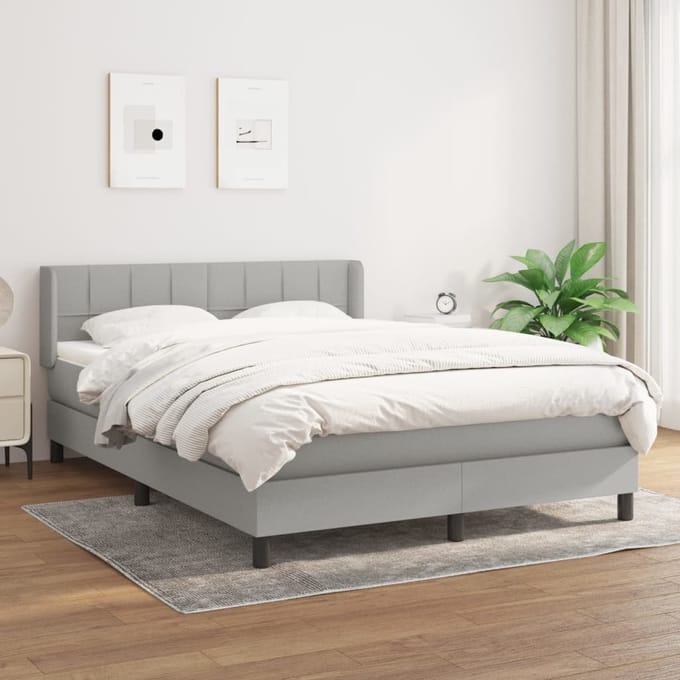 vidaXL - Boxspring - met - matras - stof - lichtgrijs - 140x200 - cm