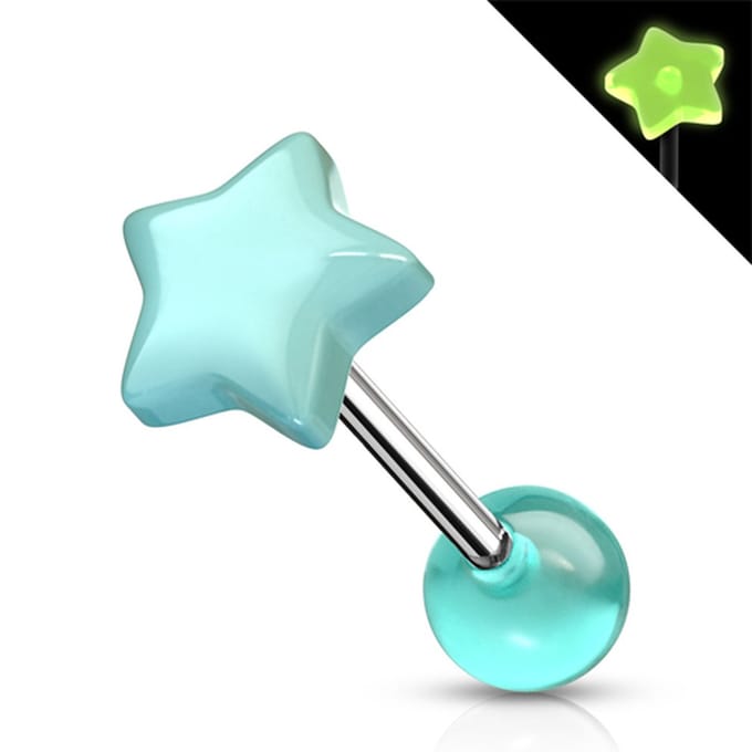 Tongpiercing glow in the dark ster 1.6x16 - blauw - LMPiercings