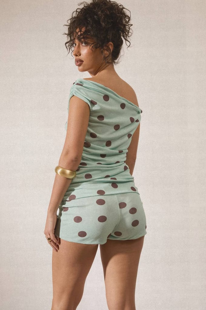 boohoo Dames Mesh Polka Dot Omslag Mini Shorts | Aqua | Maat: 44