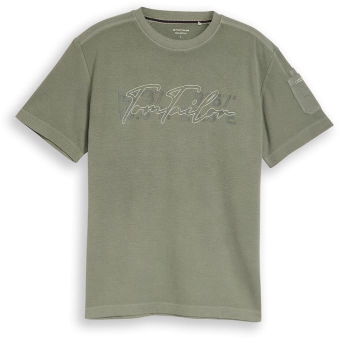 Tom Tailor - T-shirt met wafelstructuur - Maat M - Greyish Shadow Olive