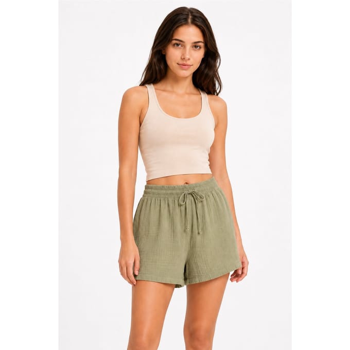 Hoge Taille Structuur Wijde Shorts