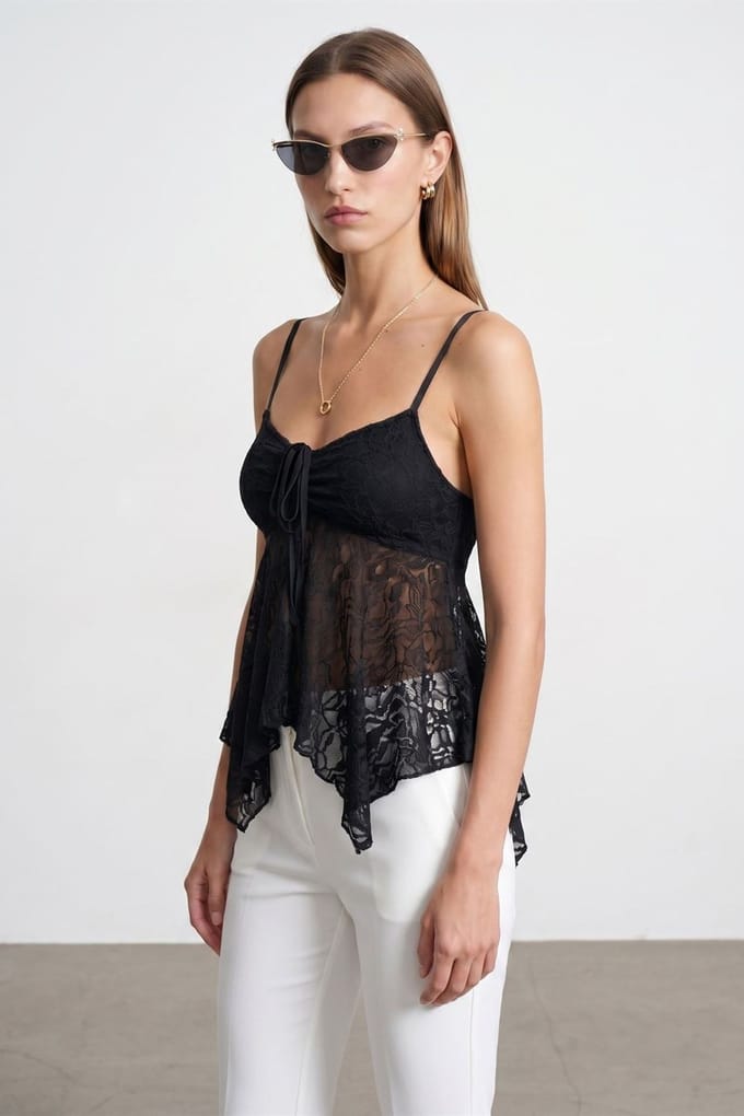Kant strikvoorzijde mouwloze blouse
