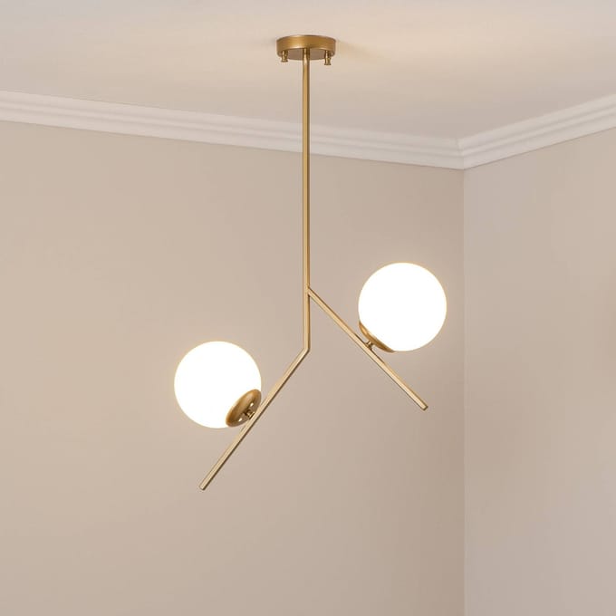Opviq Hanglamp Dolunay, 43 cm lang, 2-lamps, goudkleurig, E27
