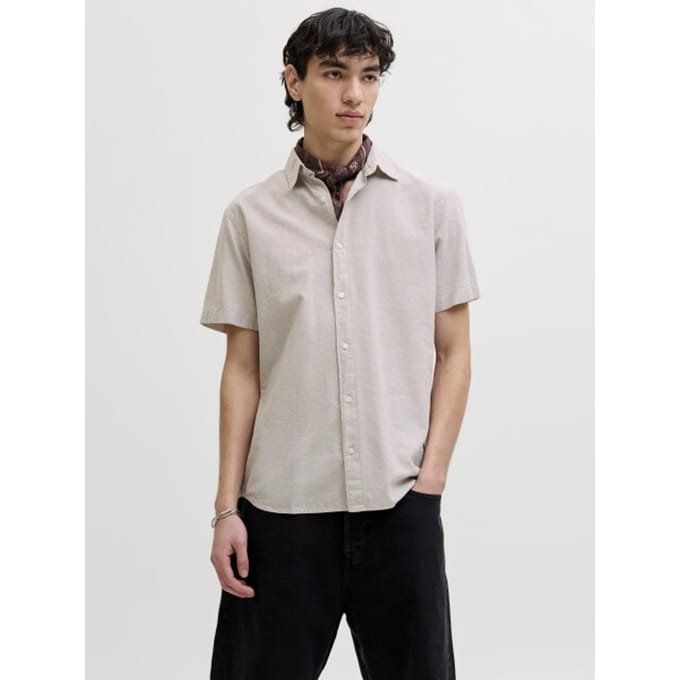 Breeze linen blend shirt regular fit korte mouw - popeline - beige (string)