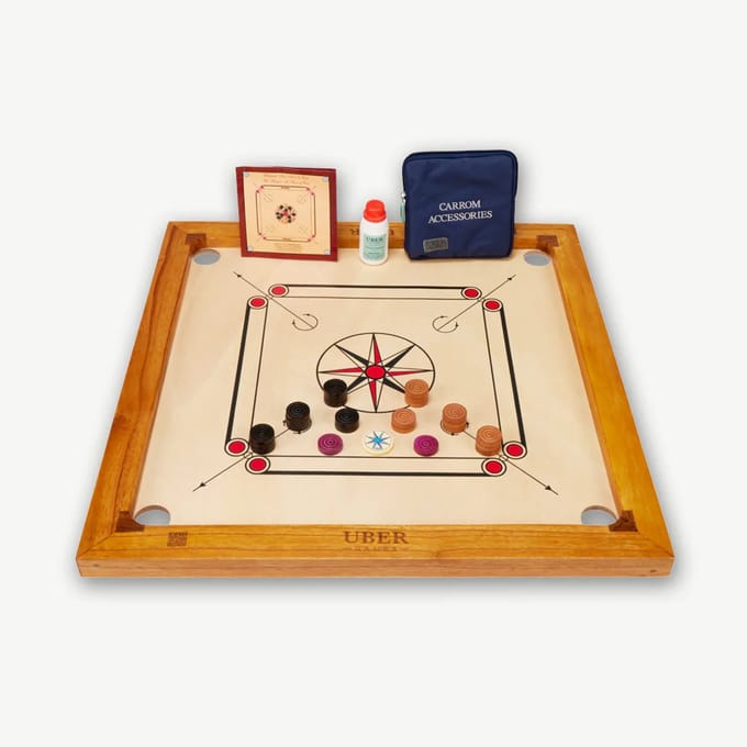 Ubergames Carrom Board - Compact spel van 68x68 cm - Eco Hardhout India
