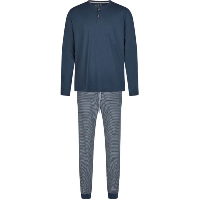 Phil & Co Heren Winter Pyjama Set Lang Donkerblauw Gestreept - Maat L