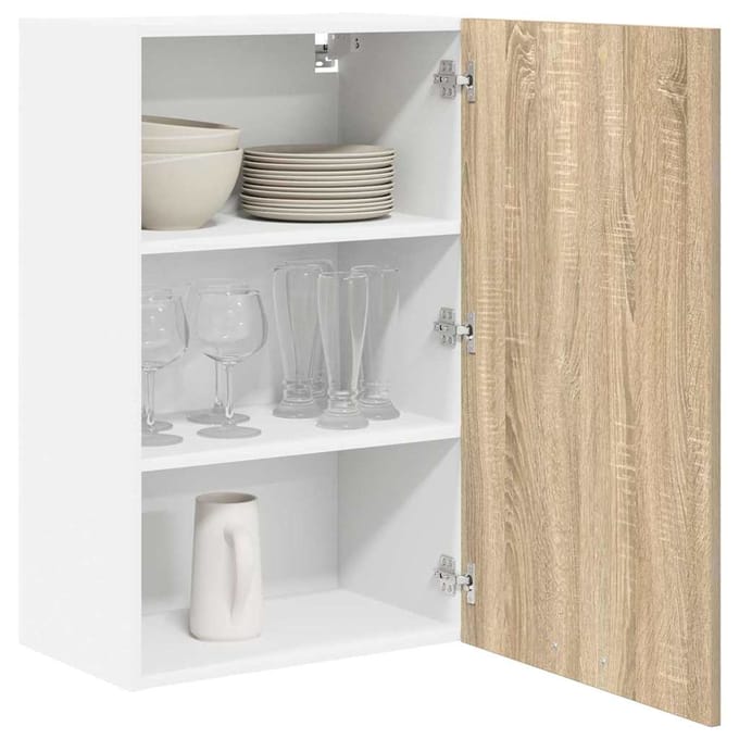 vidaXL - Hangkast - Sonoma - eiken - en - wit - 50 - x - 31 - x - 80 - cm - Bewerkt - hout