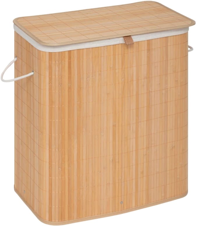 5Five Wasmand dubbel compartiment - bamboe - met deksel - naturel - 52 x 32 x 63 cm - 100 liter