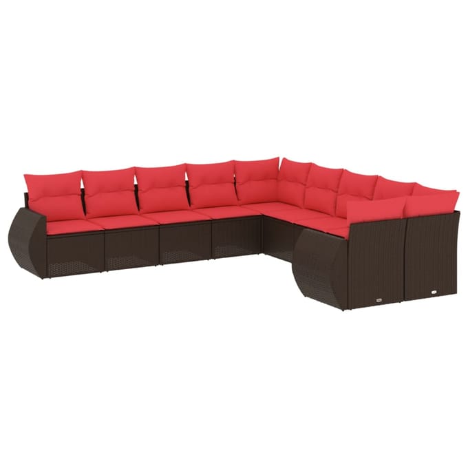 vidaXL - 10-delige - tuinbankset - met - kussens, - bruin - polyrotan