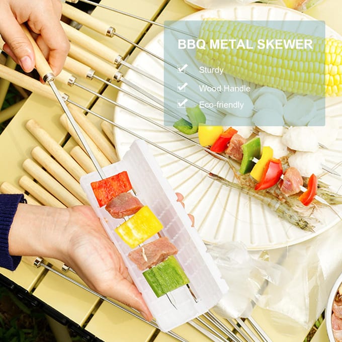 20PCS Barbecue Spies Grillen Kabob Herbruikbare Metalen Spiesen Zware Roestvrijstalen BBQ Shish zilver
