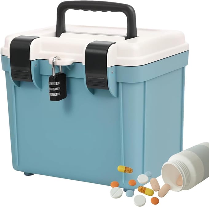 Afsluitbare opbergdoos - Combinatiekluis - Veilige opslag - Dubbellaags beveiliging - 4 liter inhoud - Blauw