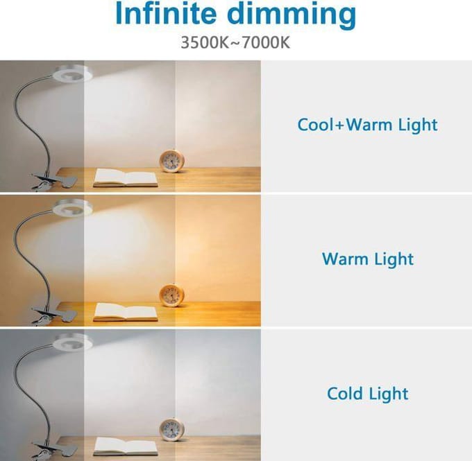 8W Lampe De Bureau À Pince 48 Led Flexible À 360°Lampe Lecture Clipsable 3 Modes D‘Éclairage &amp;10 Niveaux De Luminosité Lampe Burea zilver
