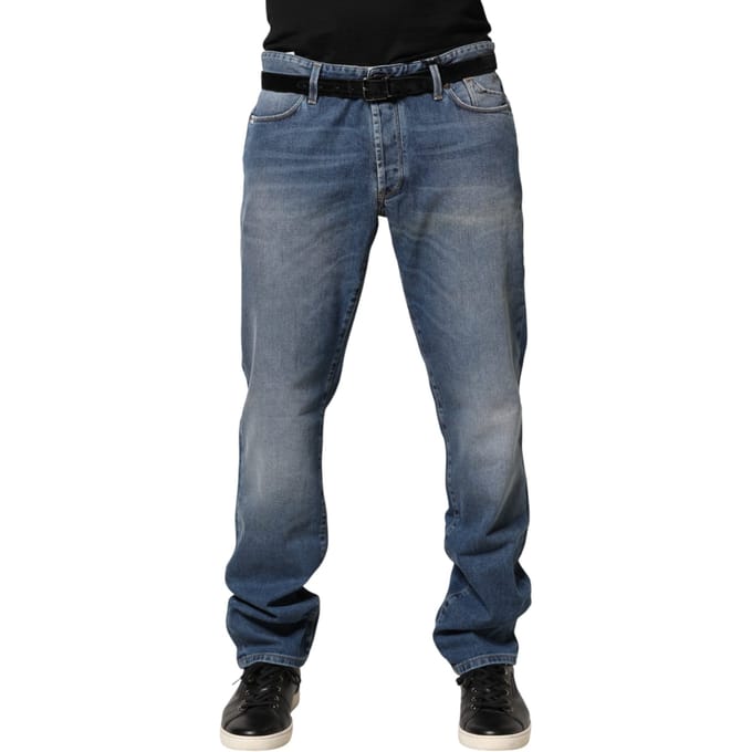 Jeckerson Blue Washed Mid Waist Straight Heren Denim Broek Jeans
