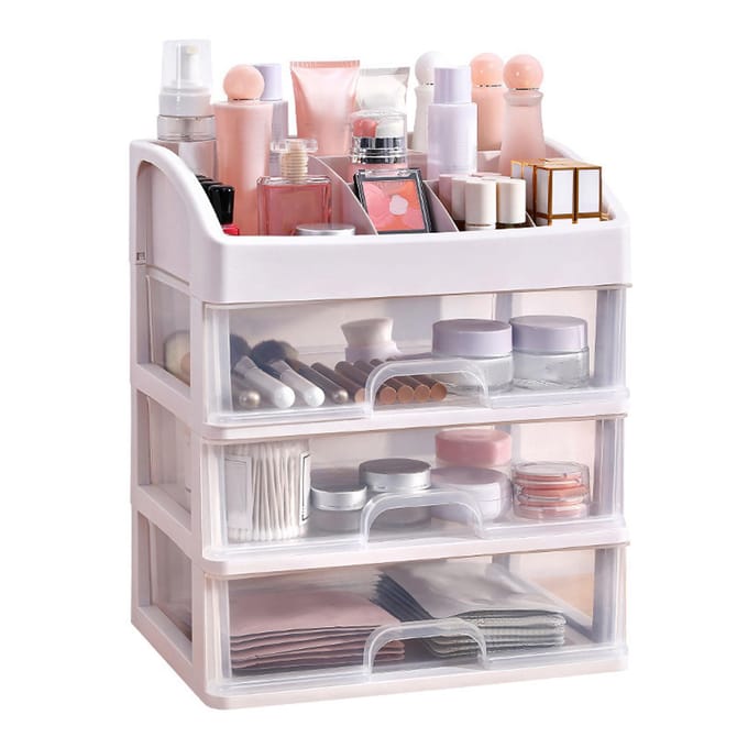Bureau-organizer 3 Lades Transparant Plastic Bureauopslag voor Kantoorartikelen Make-up Organizer white