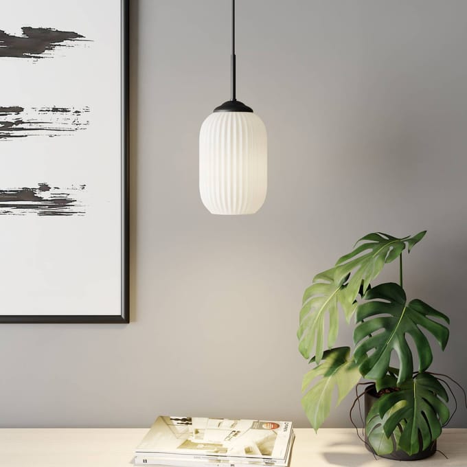 Dyberg Larsen Geribbelde Hanglamp Ø14 met Opaal