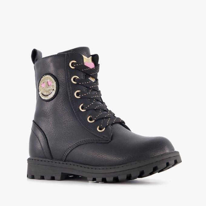 Blue Box meisjes veterboots met smiley zwart - Maat 25