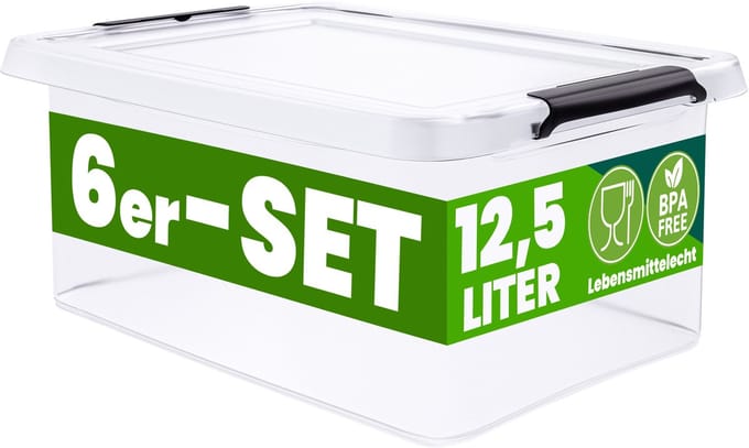 Deuba Opbergox - Set van 6 Stapelbaar 39x29x17cm 12,5L - Transparant
