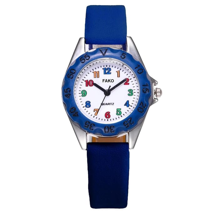 Fako® - Kinderhorloge - Canvas - Regenboog - Royal Blauw