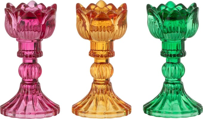 J-Line kandelaar Roos - glas - mix - 3 stuks