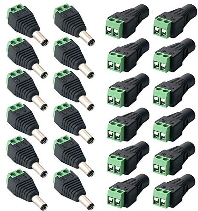 12 Paar 5,5 x 2,1 mm DC Stekkerverbinders voor 12V/24V Power Adapters