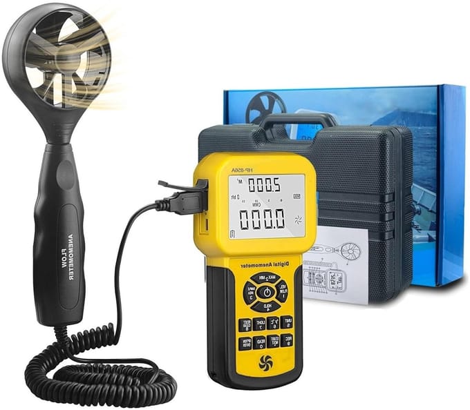 Digitale Anemometer - Windsnelheidsmeter Luchtvolumemeter - Luchtstroom Meten - Met Datalogger - 0.3-45 m/s - Grijs