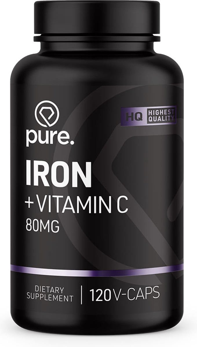 Pure. Iron + Vitamin C – ijzer met 80mg vitamine C – 120 vegan capsules