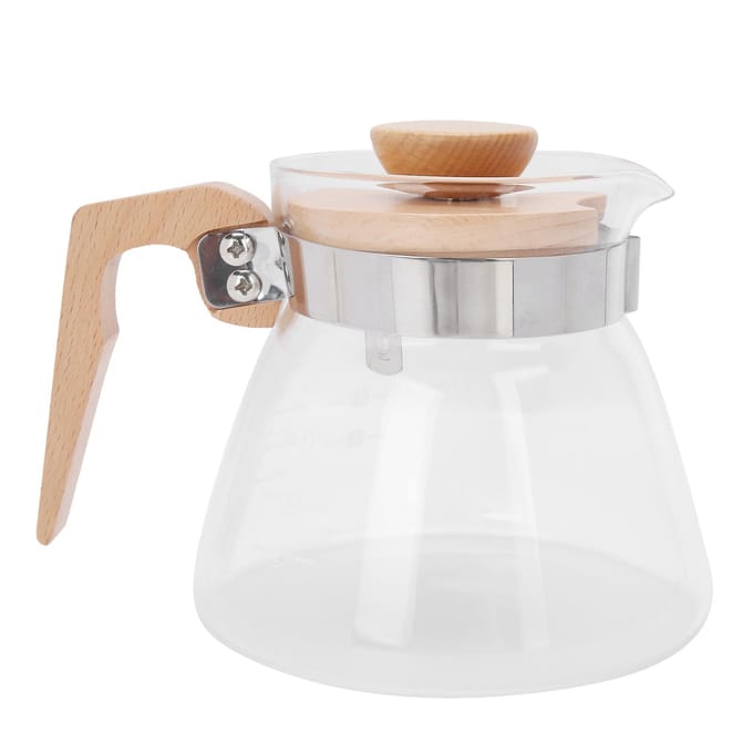Pour Over Koffiezetapparaat 600ml Glazen Koffieserver Pot met Houten Handvat Deksel voor Thuis Kantoor white