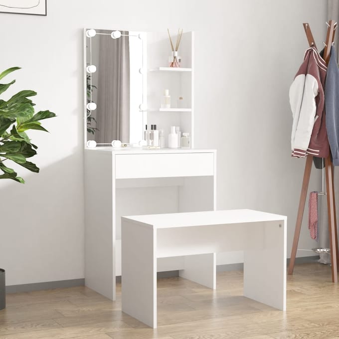 vidaXL - Kaptafelset - met - LED's - bewerkt - hout - wit