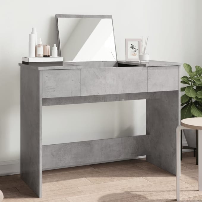 vidaXL - Kaptafel - met - spiegel - 100x45x76 - cm - betongrijs