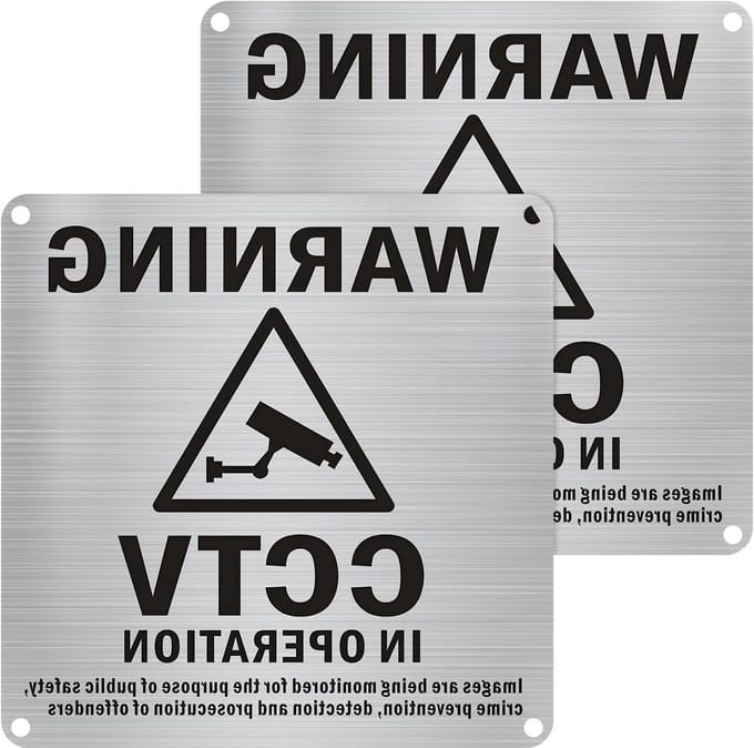 2x CCTV Videobewaking Bord Rechthoekig Metaal 15x15 cm Zelfklevend
