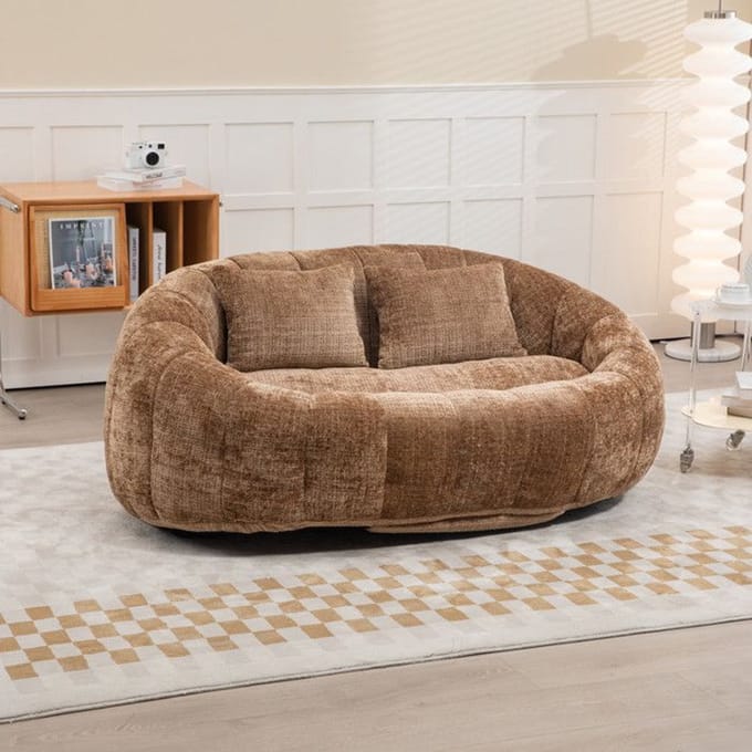 Zitzakbank - MUVOE - Tweepersoonsbank - Fluweel - Comfortabel - Duurzaam - Interieur koffie
