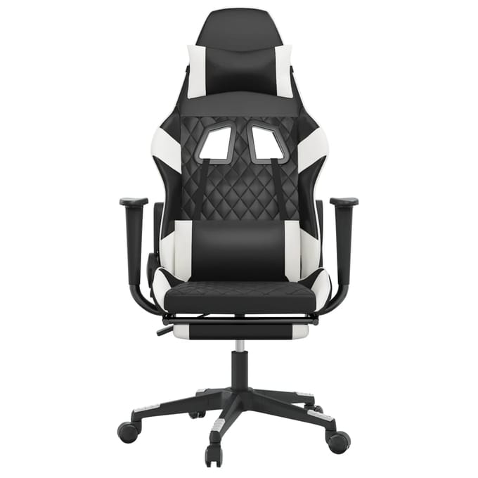 vidaXL - Gamestoel - met - voetensteun - kunstleer - zwart - en - wit