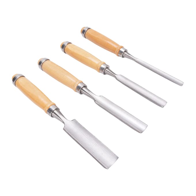 Ensemble de 4 ciseaux demi-ronds Ciseau professionnel en acier avec manche en bois Ciseau à sculpter pour le travail du bois beige