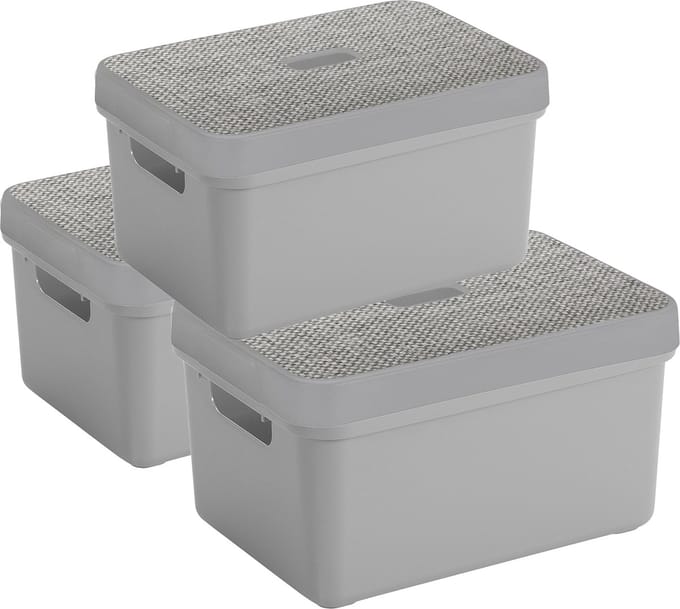 Sunware Opbergbox - lichtgrijs - 5 liter - set van 3x stuks met deksel