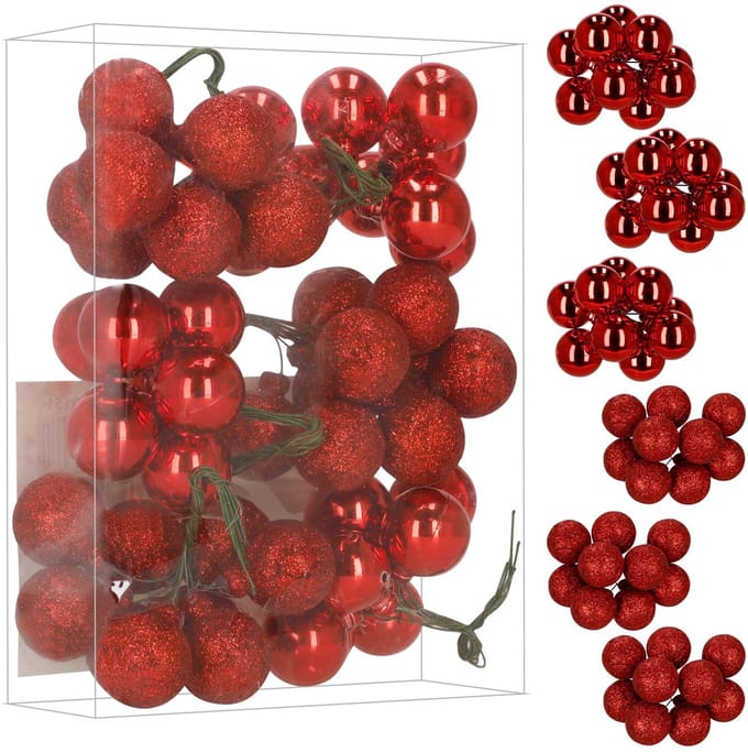 Springos Kerstballen | 54 Stuks | 3 cm | Rood | Draden | Mat | Rood