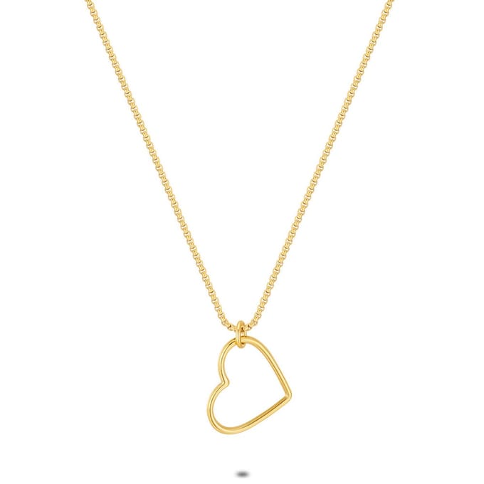 Twice As Nice Halsketting in goudkleurig edelstaal, open heart 50cm+5cm
