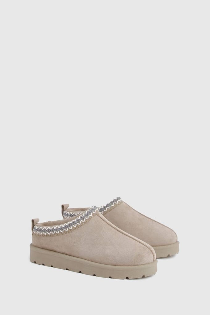 boohoo Dames Geborduurde Gezellige Mules | Mocha | Maat: 3