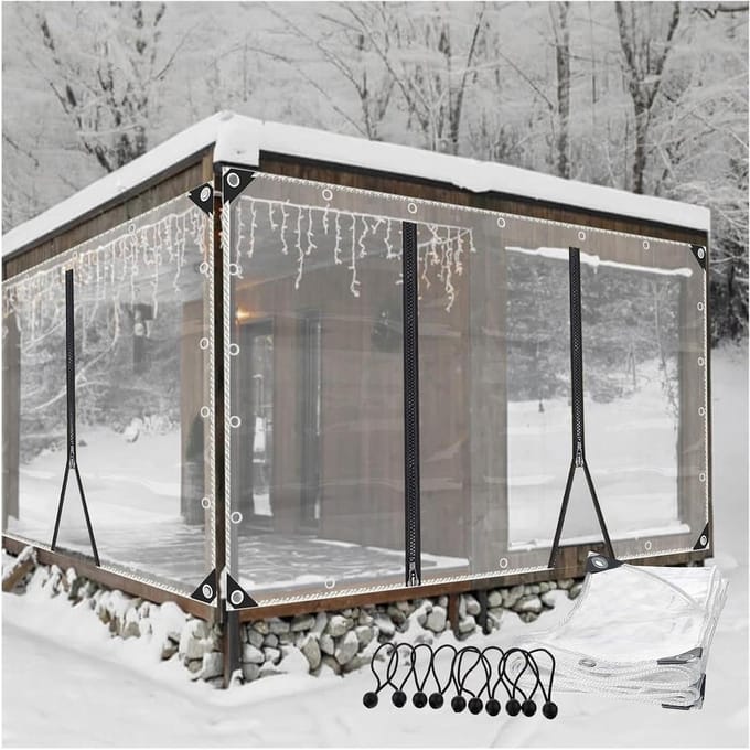 Transparant PVC Zeil - Waterdicht Gordijn - Terras Afschermen - Ritssluiting Toegang - 035 mm dik - Transparant