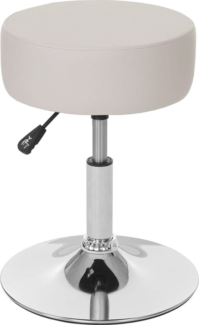 Kruk MCW-C22, make-up krukje, in hoogte verstelbaar Ø 35cm ~ kunstleer, crème