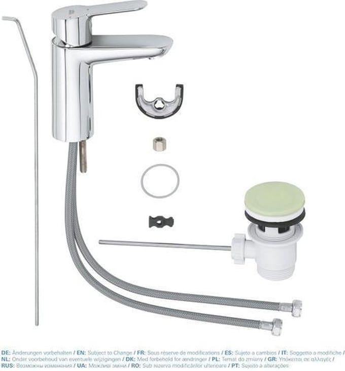GROHE BauEdge Wastalfekraan S - Lage uitloop - Incl. Waste - Waterbesparend - Chroom