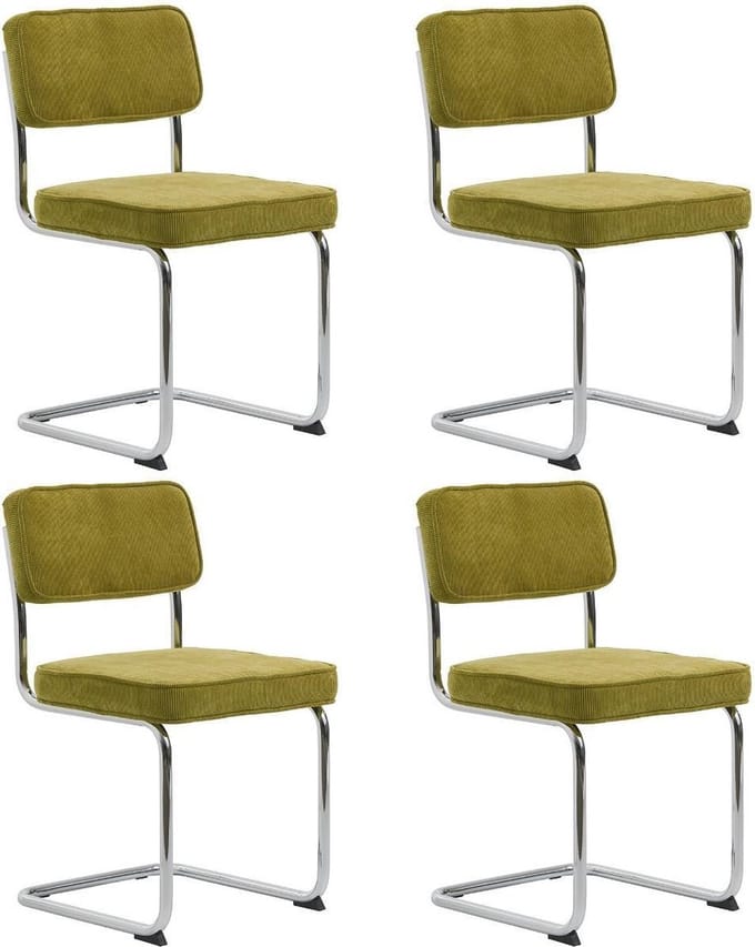 24Designs Jayson Stoel - Set Van 4 - Rib Stof Groen - Chromen Sledeframe