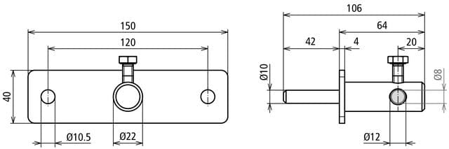 Dehn Spanblok RD 8mm StSt 2 bevestigingsgaten D 10,5mm ASK 8 150 40 V2A - 241009