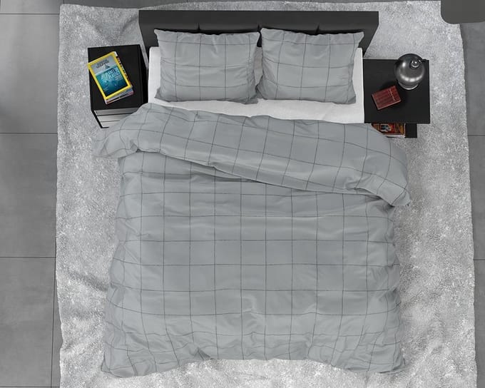 Dreamhouse Satin Deep check - Dekbedovertrek - Eenpersoons - 140x200/220 + 1 kussensloop 60x70 - Grijs