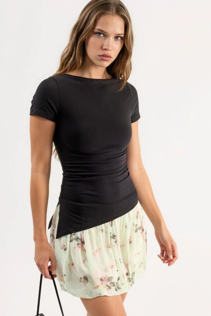 Slim Fit Geplooide Blouse met Slits