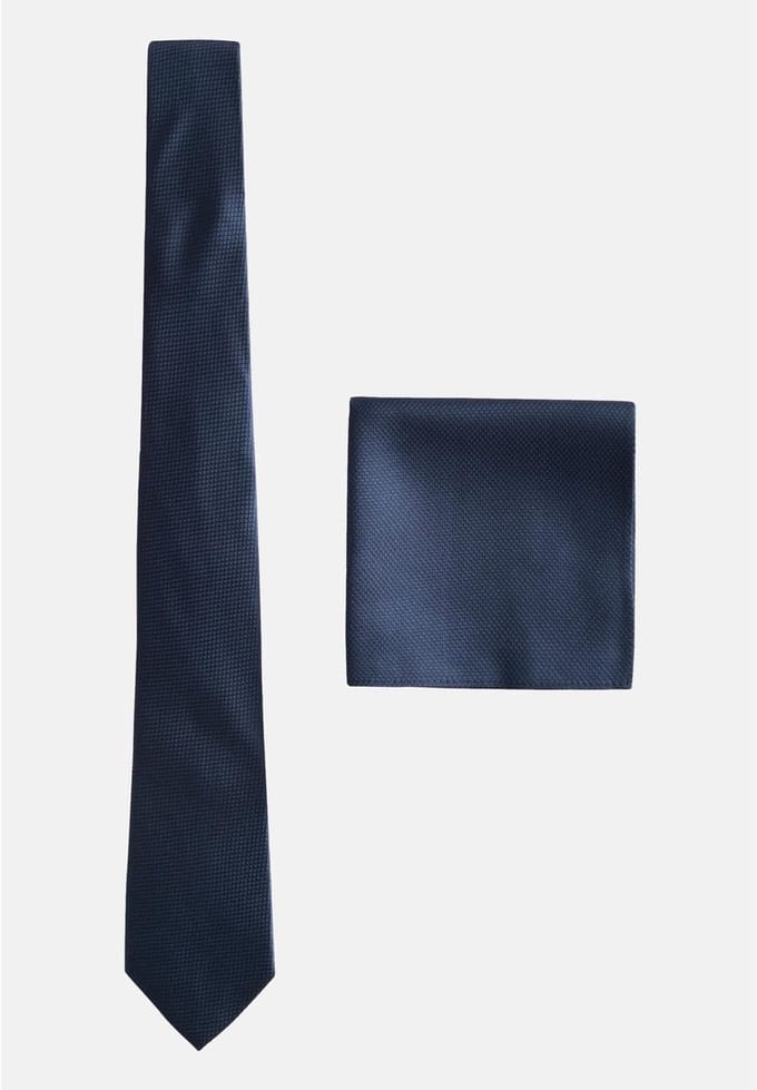 Next - Heren - Set met textuurrijke stropdas en pochet - Blauw